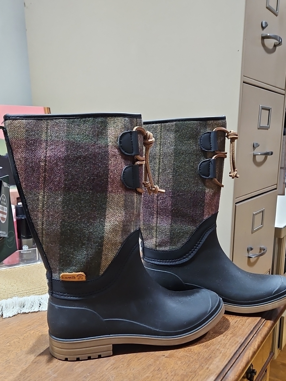 Kamik Women's Black & Green Plaid Waterproof Mid-Calf Boots